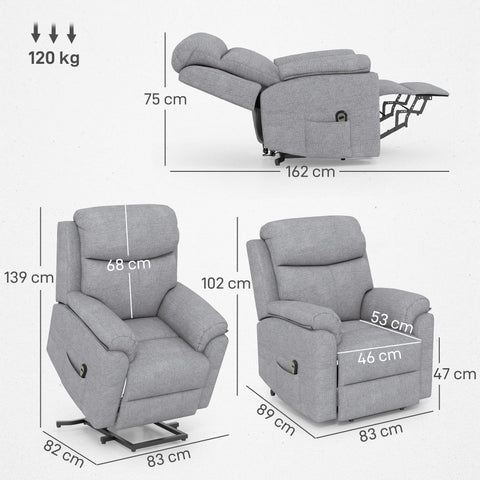 Rootz Grey Electrical Up Armchair - Recliner Chair - Standing Aid Chair - Linen Look - Massaging Comfort - 83cm x 89cm x 102cm