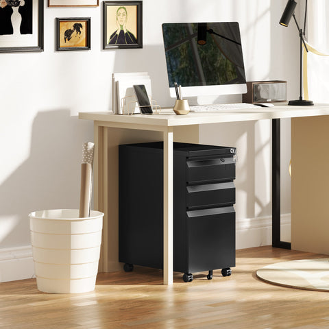 Rootz Metal Office File Cabinet - 3 Drawer Storage - Rolling Lockable Cabinet - Space-Saving - 43.5cm x 60cm