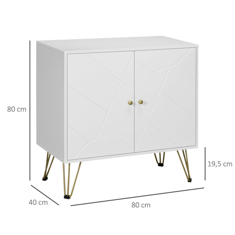 Rootz Storage Cabinet - Sideboard - Buffet Cabinet - Elegant Design - 80 x 40 x 80 cm - White & Gold