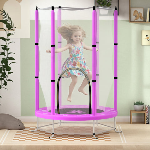 Rootz Children's Trampoline with Safety Net - Kids Bounce Platform - Jumping Mat - Extreme Jumping Power - Ø140 x 190H cm, Violet