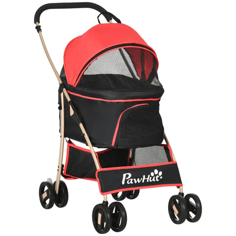 Rootz 2-in-1 Dog Buggy - Pet Stroller - Foldable Dog Trolley - 1 Basket - 1 Bag - Universal Wheel Brake - Red - 82cm x 49.5cm x 98cm