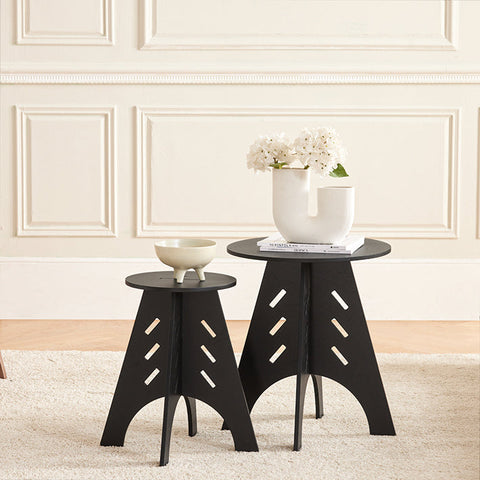 Rootz Wooden Side Table - Coffee Table - Tenon Joint Table - Easy Assembly - Eco-Friendly - Noise-Reducing Floor Protectors - H48.5 x Ø30.5cm - Black