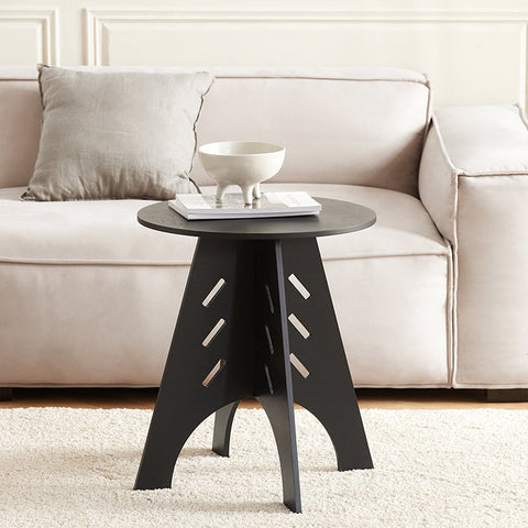 Rootz Wooden Side Table - Coffee Table - Tenon Joint Table - Easy Assembly - Eco-Friendly - Noise-Reducing Floor Protectors - H48.5 x Ø30.5cm - Black