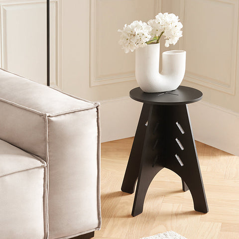 Rootz Wooden Side Table - Coffee Table - Tenon Joint Table - Easy Assembly - Eco-Friendly - Noise-Reducing Floor Protectors - H48.5 x Ø30.5cm - Black