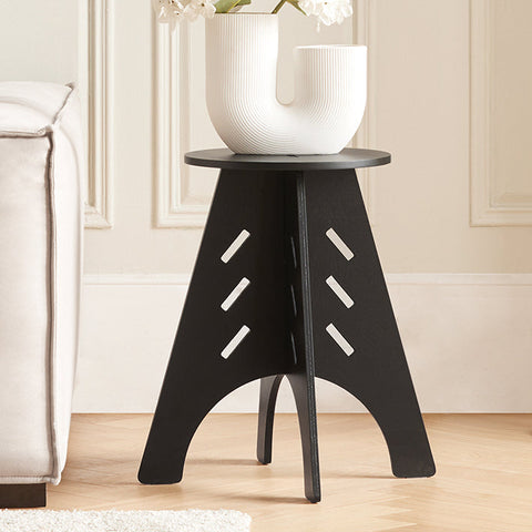 Rootz Wooden Side Table - Coffee Table - Tenon Joint Table - Easy Assembly - Eco-Friendly - Noise-Reducing Floor Protectors - H48.5 x Ø30.5cm - Black