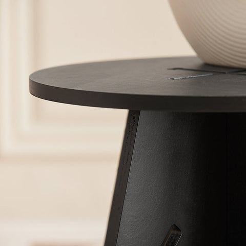 Rootz Wooden Side Table - Coffee Table - Tenon Joint Table - Easy Assembly - Eco-Friendly - Noise-Reducing Floor Protectors - H48.5 x Ø30.5cm - Black