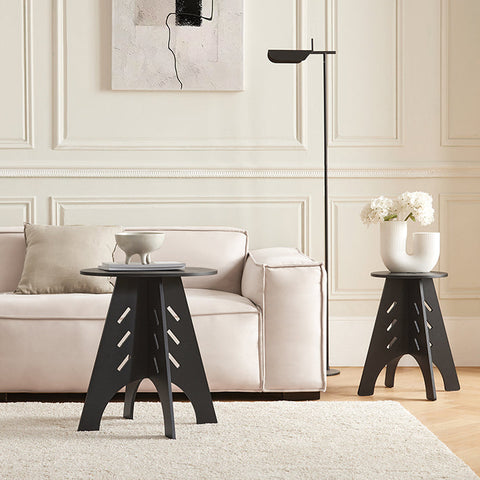 Rootz Wooden Side Table - Coffee Table - Tenon Joint Table - Easy Assembly - Eco-Friendly - Noise-Reducing Floor Protectors - H48.5 x Ø30.5cm - Black