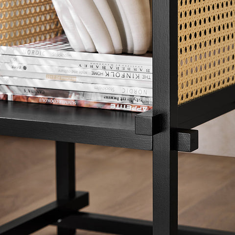 Rootz Tenon Connection Side Table - Coffee Table - Yellow Grid Panels - Black Wood - Easy Assembly - 40cm x 60cm x 40cm