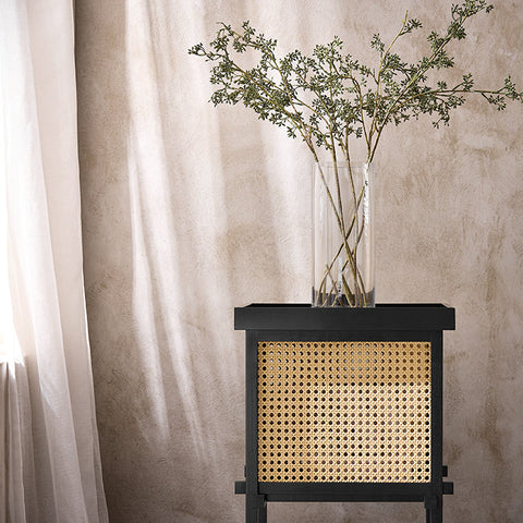 Rootz Tenon Connection Side Table - Coffee Table - Yellow Grid Panels - Black Wood - Easy Assembly - 40cm x 60cm x 40cm