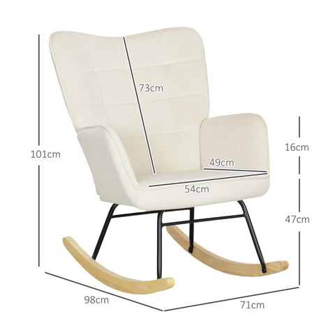 Rootz Rocking Chair - Nursing Chair - Relaxation Chair - Velvet Padding - 98cm x 71cm x 101cm