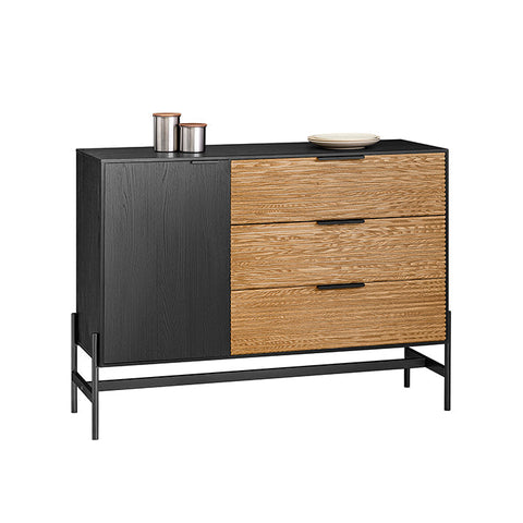 Rootz Storage Cabinet - Sideboard - Cupboard - Ample Storage - 114x83x40cm - MDF & Metal - Three Drawers - Two Compartments - Wall Anchor Included