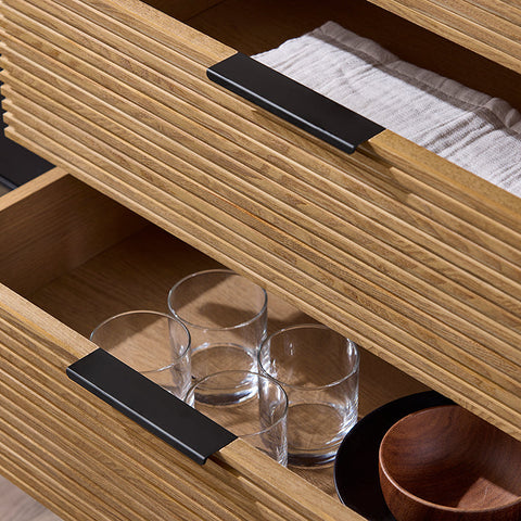 Rootz Storage Cabinet - Sideboard - Cupboard - Ample Storage - 114x83x40cm - MDF & Metal - Three Drawers - Two Compartments - Wall Anchor Included