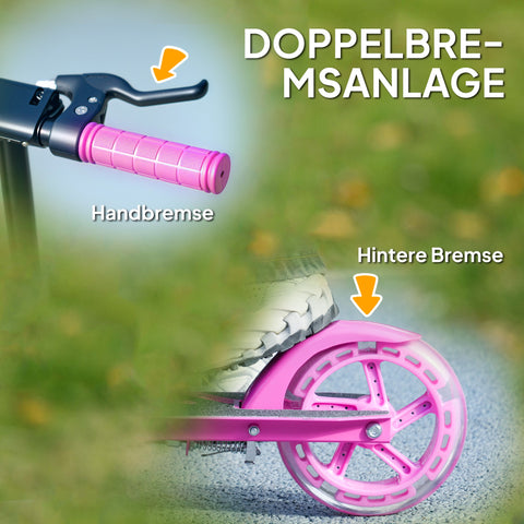 Rootz Children's Scooter - Double Brakes - Foldable Metal Kick Roller - Safe Rides - 73x36x73-89cm - For Ages 3-8 - Pink