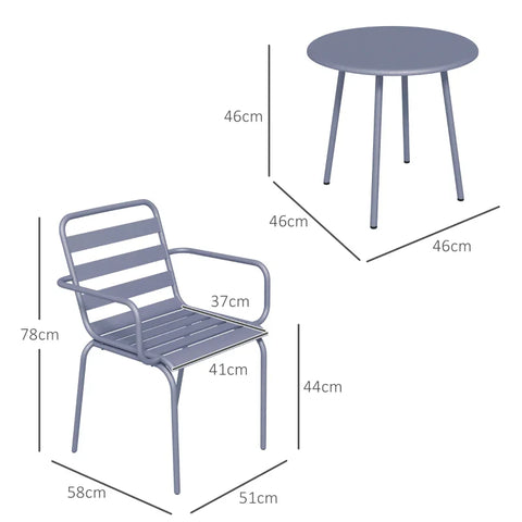 Rootz Garden Furniture Sets - Balcony Bistro - Coffee Table - 3-piece Bistro - Foldable - Modern Design - Steel - Light Gray - 51 x 58 x 78 cm