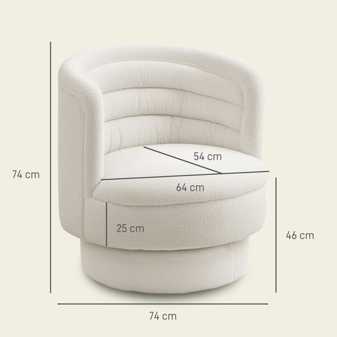 Rootz Rotatable Upholstery Chair - Modern Lounge Armchair - White Chair - 360° Swivel - 74cm x 74cm x 74cm