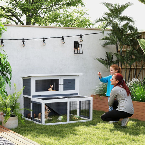Rootz 2 Level Rabbit Stable - Hutch - Bunny House - Winter-Proof, Easy Clean - 122cm x 95cm x 93.5cm