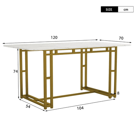 Rootz Dining Table - Light Luxury - Modern Table - Gold Metal Legs - Durable MDF - 120L x 70W x 74H cm