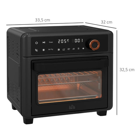 Rootz Black Mini Oven - Air Fryer - Countertop Oven - 6 Presets - Even Cooking - Saves Time & Energy - 33.5cm x 32cm x 32.5cm