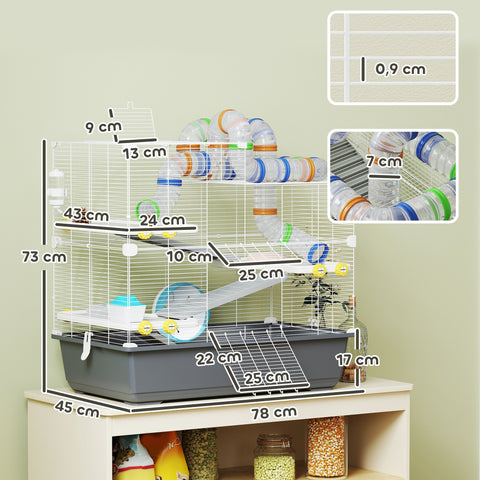 Rootz Zwerghamster Cage - Hamster Habitat - Rodent Enclosure - Encourages Exploration - 78 x 45 x 73 cm - Grey, White