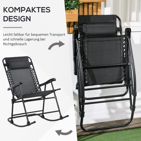 Rootz Outdoor Weatherproof Folding Rocking Chair - Portable Rocker - Camping Rocking Chair - Breathable Textline Fabric - Supports Up to 120kg - 95cm x 64cm x 106cm - Black