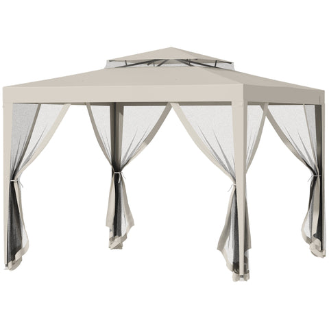 Rootz Garden Pavilion - Gazebo - Outdoor Shelter - Mosquito Protection - 3x3m - 4 Mosquito Nets - Double Roof - Grey