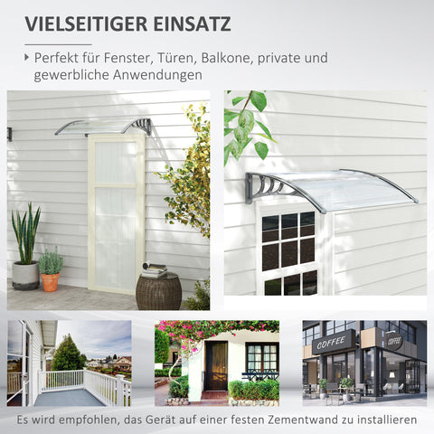 Rootz Front-Door Canopy - Roofing for Doors & Windows - UV Protection - 100L x 75B x 23H cm - Silver