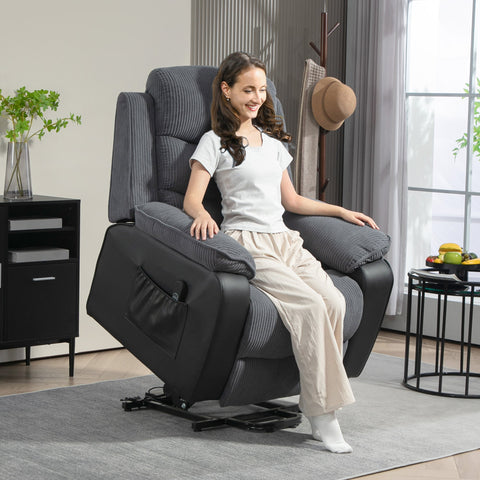 Rootz Riser Recliner Chair - Stand-Up Chair - Electric TV Chair - Remote Control - 96cm x 96cm x 108cm - Grey Corduroy Cover