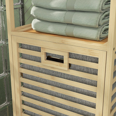 Rootz Bamboo Bathroom Cabinet - Slim Storage Unit - Tilting Laundry Hamper - Natural Finish - 44cm x 33cm x 160cm