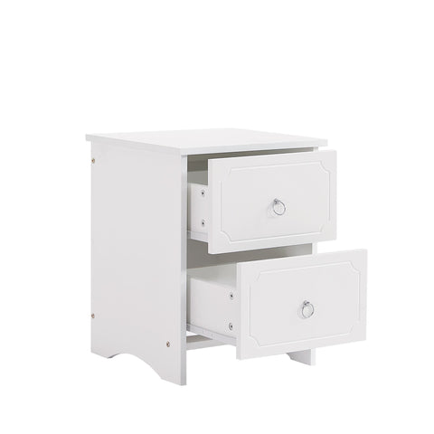 Rootz Bedside Table with 2 Drawers - Nightstand - Side Table - Silent Glides - 40×40×51.5 cm, White