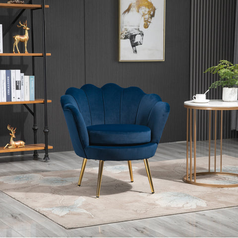Rootz Lounge Armchair - Vintage Velvet Chair - Club Seating - Cozy Comfort - 76cm x 67cm x 74cm - Blue