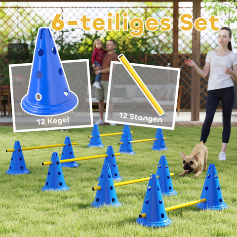 Rootz Dog Agility Set – 6-Piece Training Hurdle Kit – Obstacle Course, Exercise Set – Improves Coordination – Blue/Yellow – 80x22.5x30cm