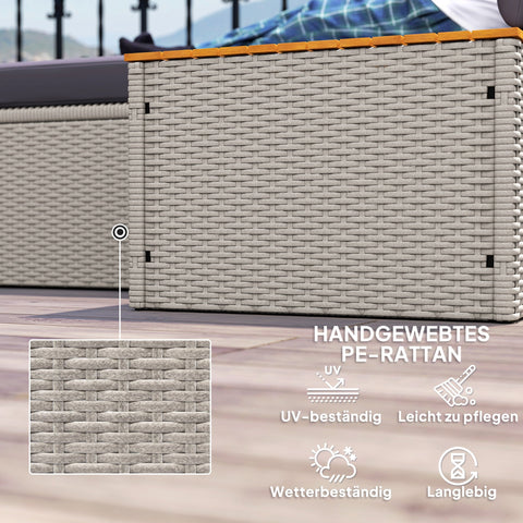 Rootz Poly Rattan Sun Lounger - Double Bed - Outdoor Recliner - Weather-Resistant - 125x114x72.5 cm Grey