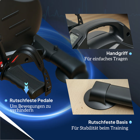 Rootz Mini Training Bike - Foot Pedal Trainer - Arm & Leg Exerciser - 8 Resistance Levels - LCD - 58x48x37cm - Compact, Noiseless Fitness Solution