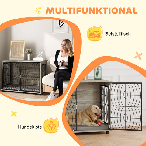 Rootz Dog Box - Dog Crate - Lockable Stay Box - Washable Pillow - 100cm x 60cm x 73.5cm - Secure & Stylish Solution for Large Dogs