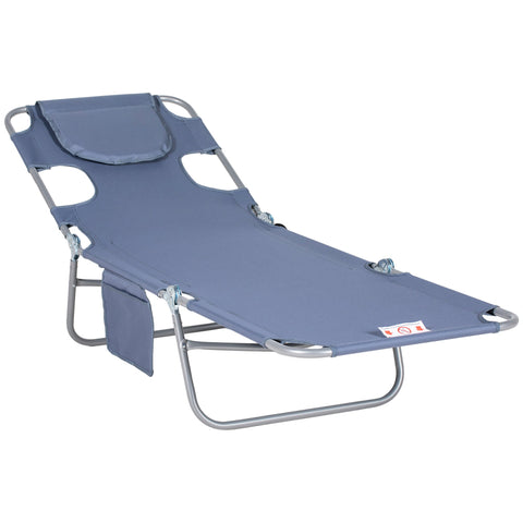 Rootz Garden Deck Chair - Sun Lounger - Massage Chair - Padded Facial Opening - Blue - 185cm x 55cm x 29cm