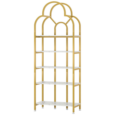 Rootz 5-Tier Standing Bookshelf - Elegant Bookcase - Corner Shelf - Space-Saving Design - 75cm L x 30cm W x 192.2cm H