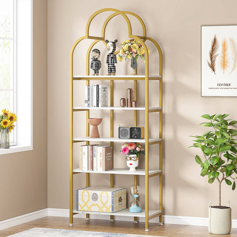 Rootz 5-Tier Standing Bookshelf - Elegant Bookcase - Corner Shelf - Space-Saving Design - 75cm L x 30cm W x 192.2cm H