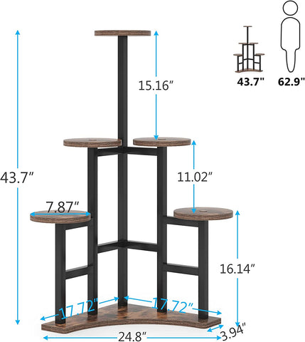 Rootz 6-Tier Plant Stand - Corner Shelf - Display Rack - Enhances Plant Growth - 45cm x 45cm x 105cm