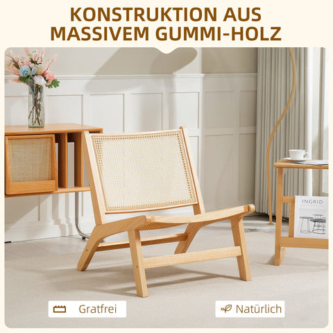 Rootz Rattan Chair - Reading Chair - Wooden Frame - Breathable Design - 64cm x 70cm x 74cm