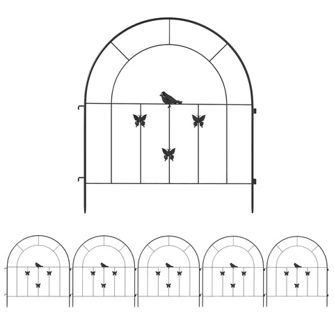 Rootz Garden Fence - Decorative Lattice - Steel Fence Set - Protects Flowers - 300cm x 70cm - Stylish Butterfly & Bird Design - Black
