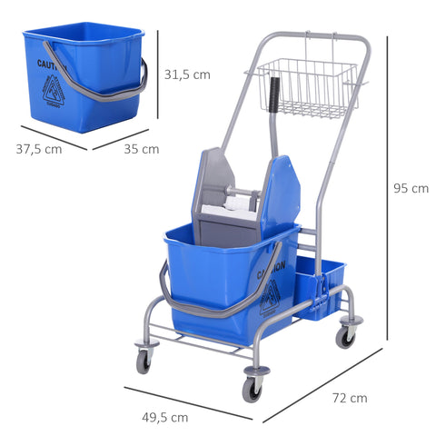 Rootz Cleaning Car - Mop Cart - Utility Trolley - 25L Capacity - Effortless Mobility - 72 x 49.5 x 95 cm