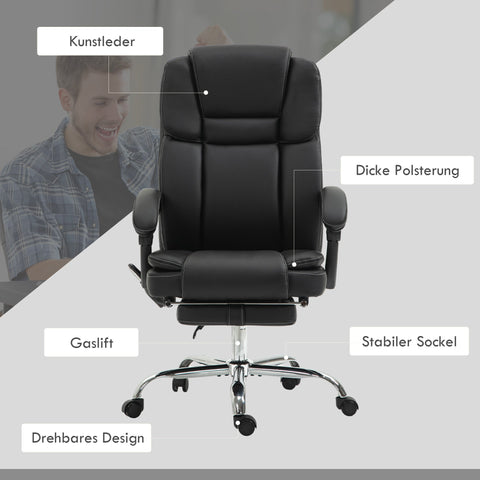 Rootz Adjustable Office Chair - Massage Chair - Ergonomic Chair - Heat & Massage Function - Faux Leather - 66cm x 67cm x 118-126cm, Black