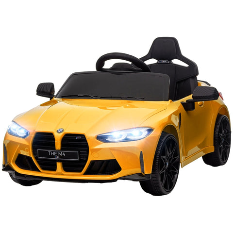 Rootz BMW M4 Electric Car for Kids - Ride On Toy - Battery Powered - 12V - 3-5km/h - Licensed - Remote Control - Working Lights - Music - Yellow - 108L x 69.5W x 51H cm