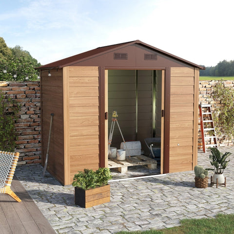 Rootz Steel Tool Shed - Lockable Double Door - Garden Storage - Durable Construction - Optimal Ventilation - 1.96 x 2.36 x 2.08 m