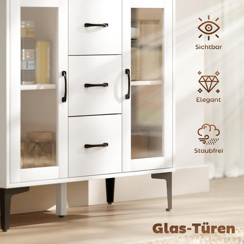 Rootz Modern Sideboard - Buffet Cabinet - Storage Cupboard - Soft Close, Adjustable Shelves, Easy-Clean, White, 90 x 38 x 86 cm
