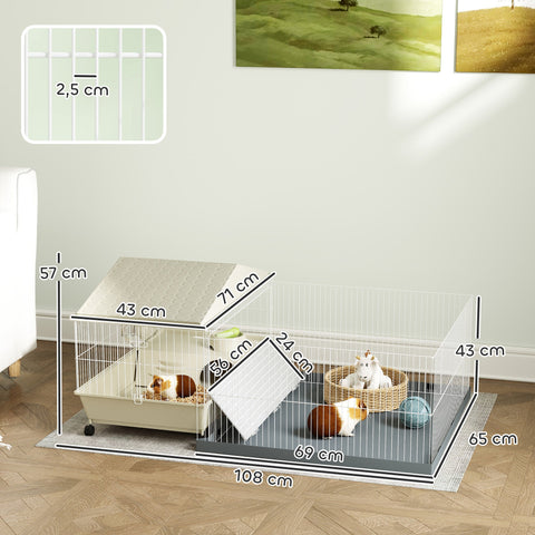 Rootz Guinea Pig Cage - Small Animal Enclosure - Habitat with Removable Ramp - Easy Cleaning - 108cm x 71cm x 57cm