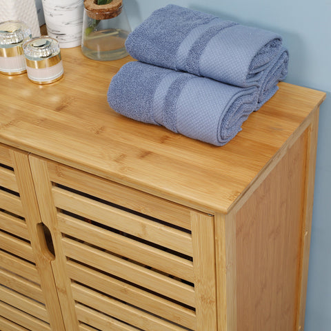 Rootz Bathroom Cabinet - Bamboo Storage - Lamella Design - Compact with Ample Storage - 68b x 32t x 86h cm
