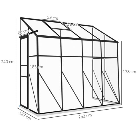 Rootz Polycarbonate Greenhouse - Gardening House - Plant Shelter - Protects from UV & Cold - 127 x 253 x 240 cm