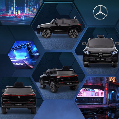 Rootz Electric Children's Car - Licensed Mercedes-Benz EQA - Kids Ride-On Car - Music & Headlights - Parental Remote Control - 111.5cm x 69cm x 52.5cm - Black