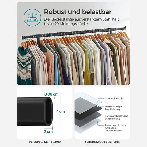 Rootz Clothes Rack on Wheels - Garment Rack - Rolling Rack - High Load Capacity - 45cm x (110-150)cm x 160cm